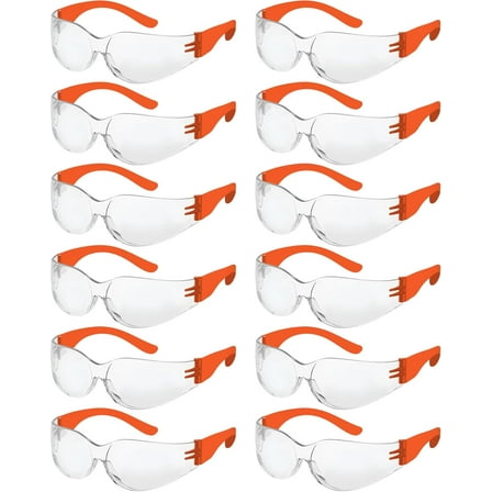 Rugged Blue Diablo Safety Glasses - Orange Frame -12 Pack | Clear Lens Protective Eyewear | Lightweight Frameless Design | Scratch-Resistant Lens for Work Construction Lab and Industrial Use