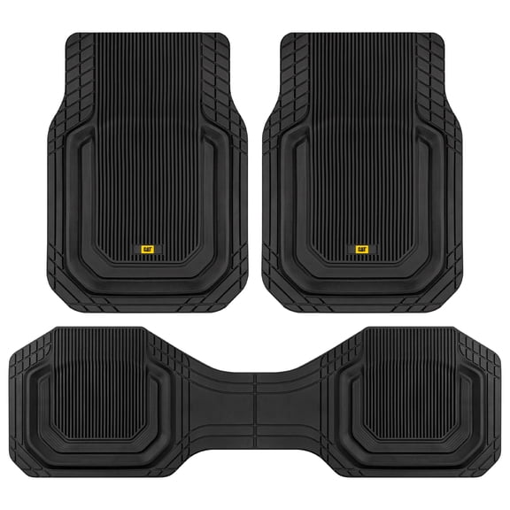 CAT TerrainGuard Heavy-Duty All-Weather Rubber Floor Mats, Universal Fit, Black, 3 Piece Set