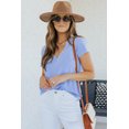 thumbnail image 3 of ABPHQTO Camiseta de mujer azul cielo con cuello de pico y bolsillo con botones, 3 of 5