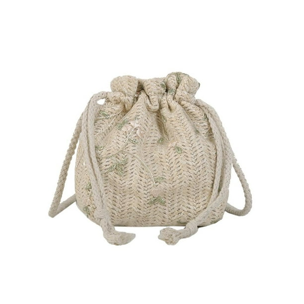 Bolsos Hombro Con Flores Encaje Bolsos Cruzados Paja para Mujer (blanco)