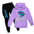 thumbnail image 1 of Ensemble Décontracté pour Garçons et Filles, Imprimé Mr Beast, Chandails à Capuchon à Manches Longues + Pantalons, Survêtement, 1 of 1