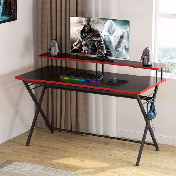 Tribesigns 55 inch Large Gaming Desk with Monitor Stand, Ergonomic PC ...