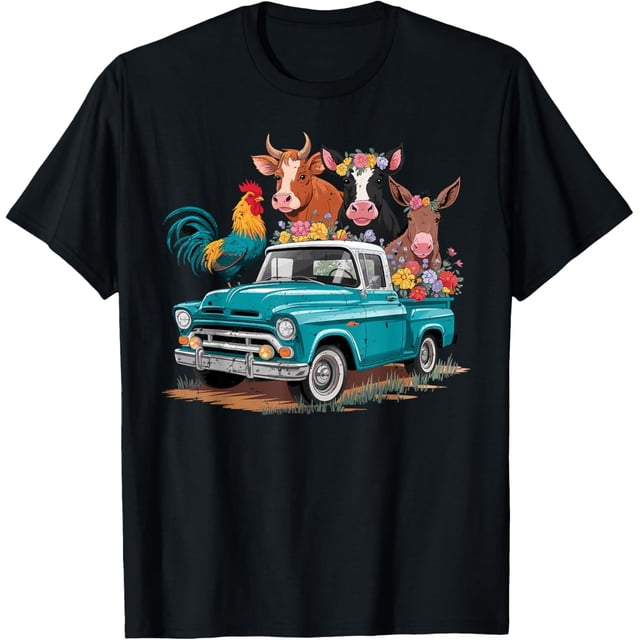 Camiseta vintage de animales de granja con gallo, vaca, cerdo, burro