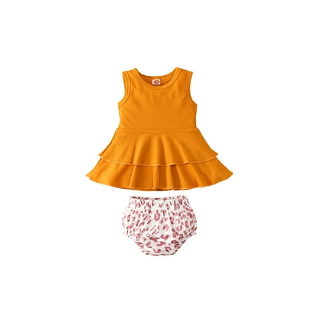 

Suanret Toddler Infant Baby Girl Summer Clothes Ruffle Sleeveless Vest Tank Top Shorts Pants Outfits Yellow 6-12 Months