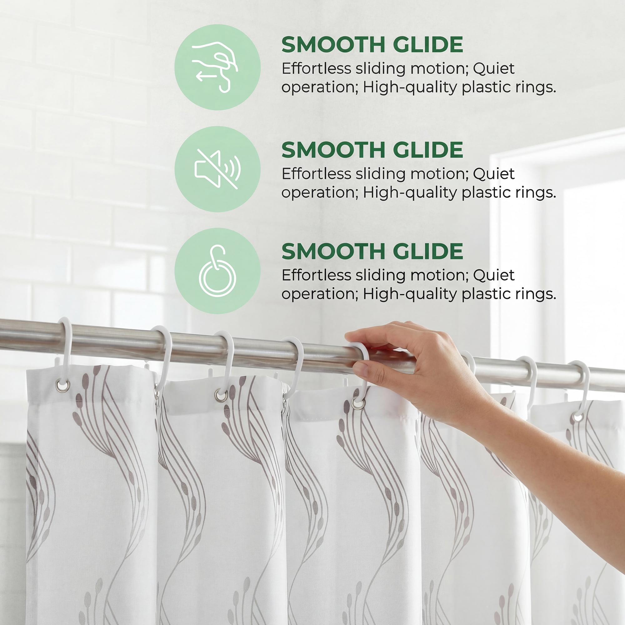 Unique Bargains Semi-Transparent EVA Bath Curtain Set with Hooks White 71"W x 71"L