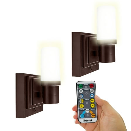 Westek Modern Dimmable 2-Light LED Satin Bronze Battery Powered Wall Sconces (2 Count)