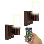 Westek Battery Operated Wall Sconce with Remote, 2 Pack - Plastic Wireless Battery Wall Light, Easy No Wire Install - 160 Lumens, 4 Hour Auto Shut-Off Battery Wall Sconce - Satin Bronze Finish