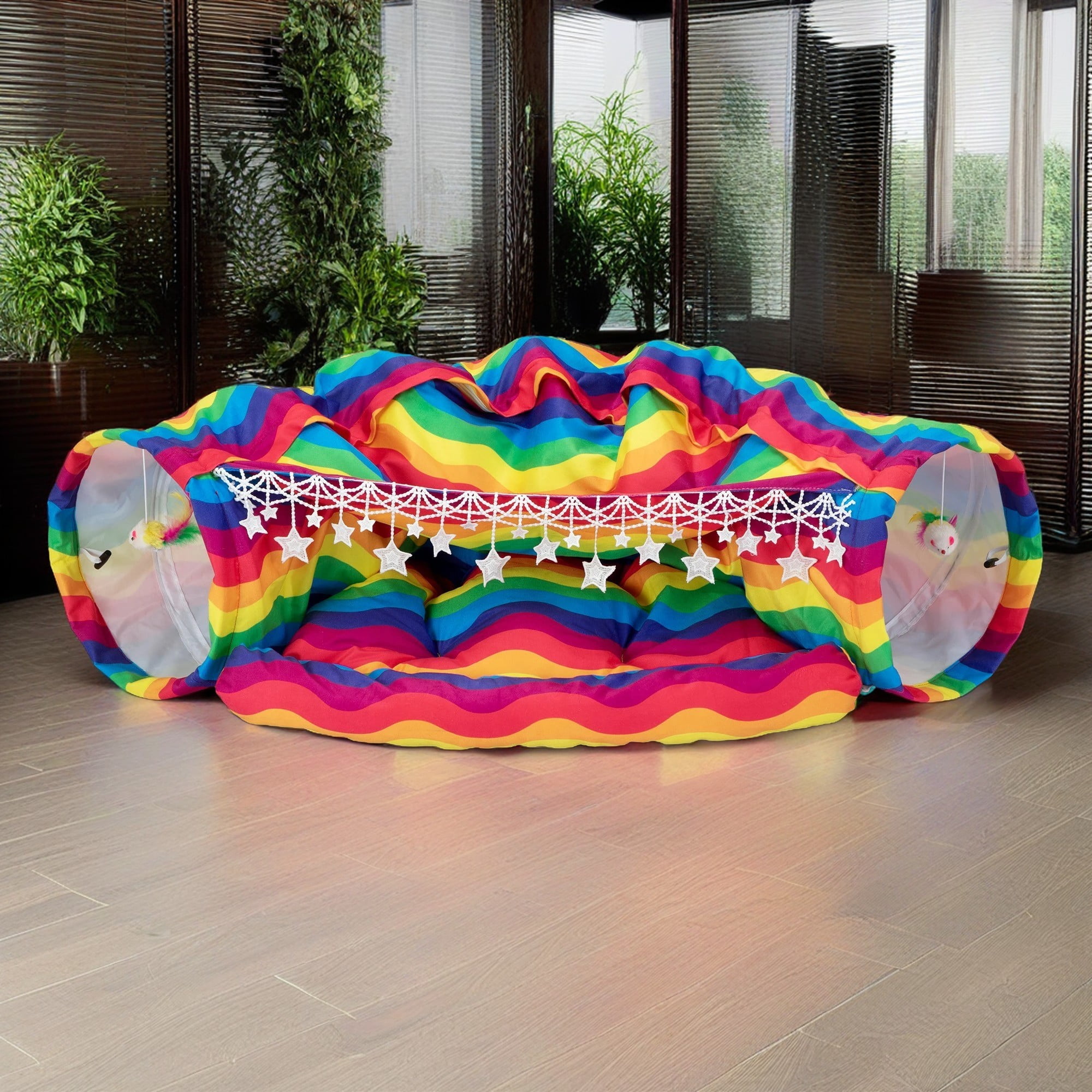 Pefilos 50" Large Cat Tunnel Bed for Indoor, Cat Tube with Collapsible Washable Cat Bed, Cat Toys for Small Medium Kitty City, Multi-color Pefilos 50" Large Cat Tunnel Bed for Indoor, Cat Tube with Collapsible Washable Cat Bed, Cat Toys for Small Medium Kitty City, Multi-color