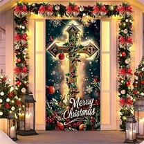 AuroraX Removable Christmas Decor 79x35 inch Hanging Cross Outdoor Door Cover Ornaments Merry Christmas Festive Home Party Supplies