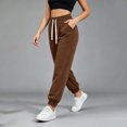 thumbnail image 4 of XuJwPNcy Women Jogger Pants Lightweight Drawstring High Waist Cinch Bottoms Trousers Workout Running Pants with Pockets(Coffee,Large), 4 of 7