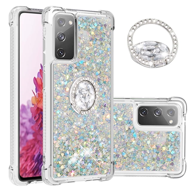 Funda para Samsung Galaxy S20 FE 4G/5G con Brillo Líquido Flotante, Purpurina, Parachoques y Anillo Giratorio Soporte