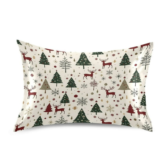 Ryvnso Satin Pillowcase Christmas Reindeer Trees Pillow Cases Standard Size 26x20in