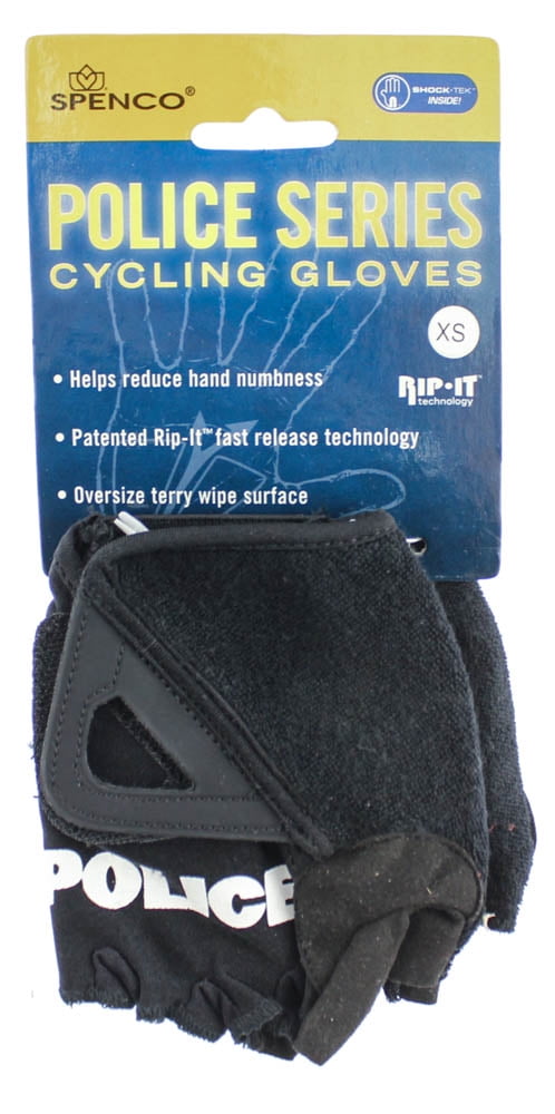 SPENCO POLICE RIP-IT X-S XS Gel Cycling Black Bike Padded Half Finger Gloves NEW