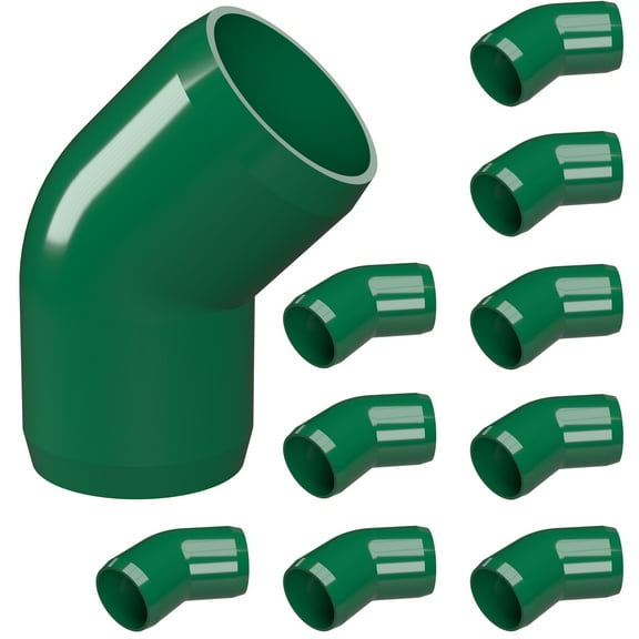 FORMUFIT 1/2" 45-Degree Elbow Furniture Grade PVC Fitting in Green, Made In USA, UV-Resistant, Impact-Proof, 0.840" Actual Socket Diameter (10-Pack) - F01245E-GR-10
