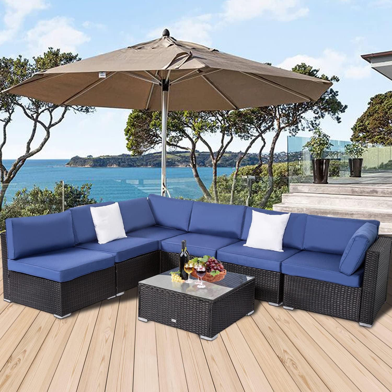 Kinsuite Patio Cushion Covers 14Pcs Patio Sectional Sofas Cushion Cover, Waterproof Replacement Cushion Slipcovers Set for 7pcs Outdoor Wicker Couch, Dark Blue