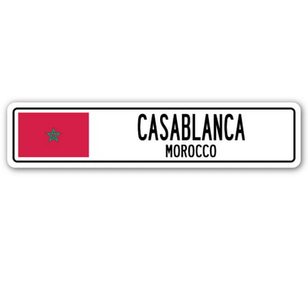 CASABLANCA, MOROCCO Street Sign Moroccan flag city country road wall