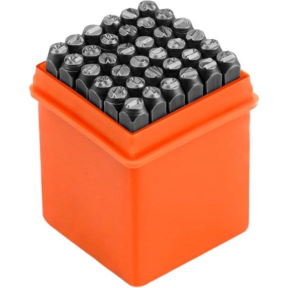 36PCS 4mm Lettre de Poinçonnage, Lettre de Poinçonnage Alphabet A-Z & et Numéro 0-9 Outil de Presse à Poinçonner en Métal pour Poinçons pour Timbre / Métal / Bois / Cuir, 40 Matériau Chromé (Orange)