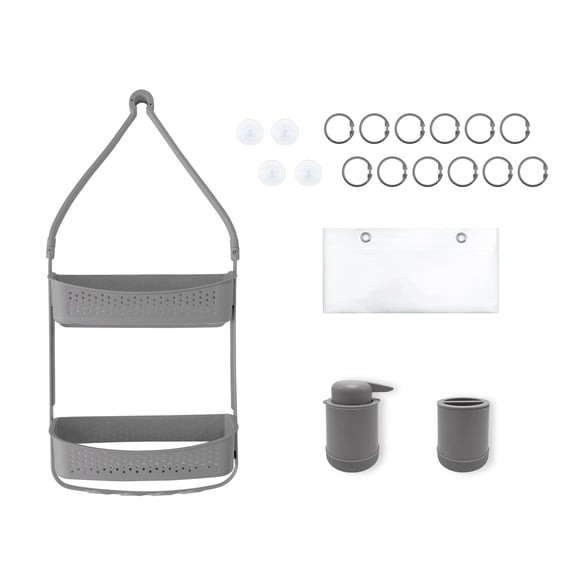Purehaven Home Shower Caddy and Bath Accessory Set for College Dorms and Apartments, Grey