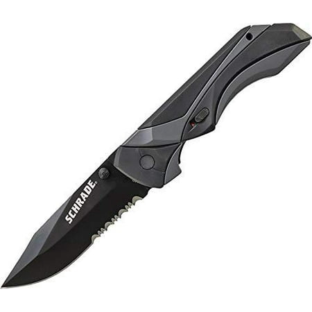 Schrade SCHA8B 24/7 Series 7.5in S.S. Assisted Opening Knife with 3.2in Serrated Clip Point Blade and Aluminum/TPR Handle for Survival, Tactical and