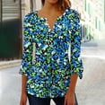 thumbnail image 2 of CYMMPU Loose Fit Button V Neck Flower Printed 3/4 Sleeve Blouses for Women Dressy Casual Tunic Tops Spring Tops Fall Fashion Shirts Empire Waist A Line T-Shirts Blue L, 2 of 5