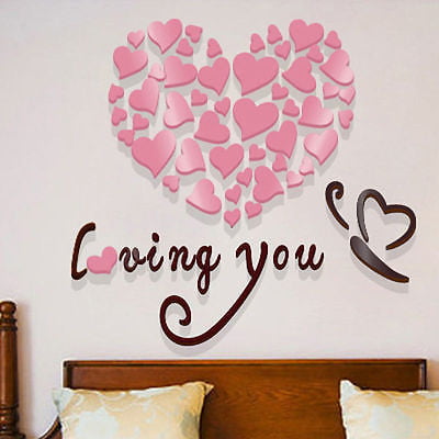 3D Mirror Lovely Heart Wall Sticker Decal DIY Home Mural Living Room House Decor
