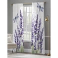 thumbnail image 3 of Sheer Curtains 84 inches Long 2 Panels Set Lavender Flower Dragonfly Light Filtering Sheer Drapes Rod Pocket Window Curtains for Living Room/Bedroom, Purple Summer Floral, 3 of 8