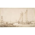 thumbnail image 2 of Simon de Vlieger 18x12 Gold Ornate Wood Frame and Double Matted Museum Art Print Titled - River Scene with Boats (17th Century), 2 of 4