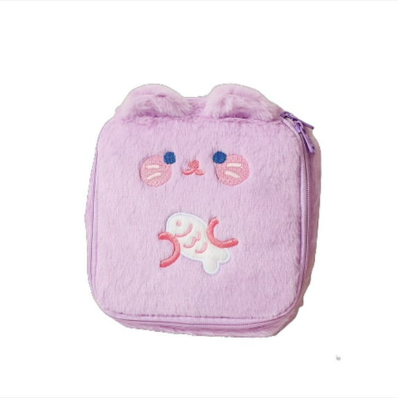 Kawaii Bunny Handbag Women Large Capacity Travel Tote Plush Storage Bag Toiletry Organizer Zipper Makeup Pouch Cosmetic Bag PURPLE