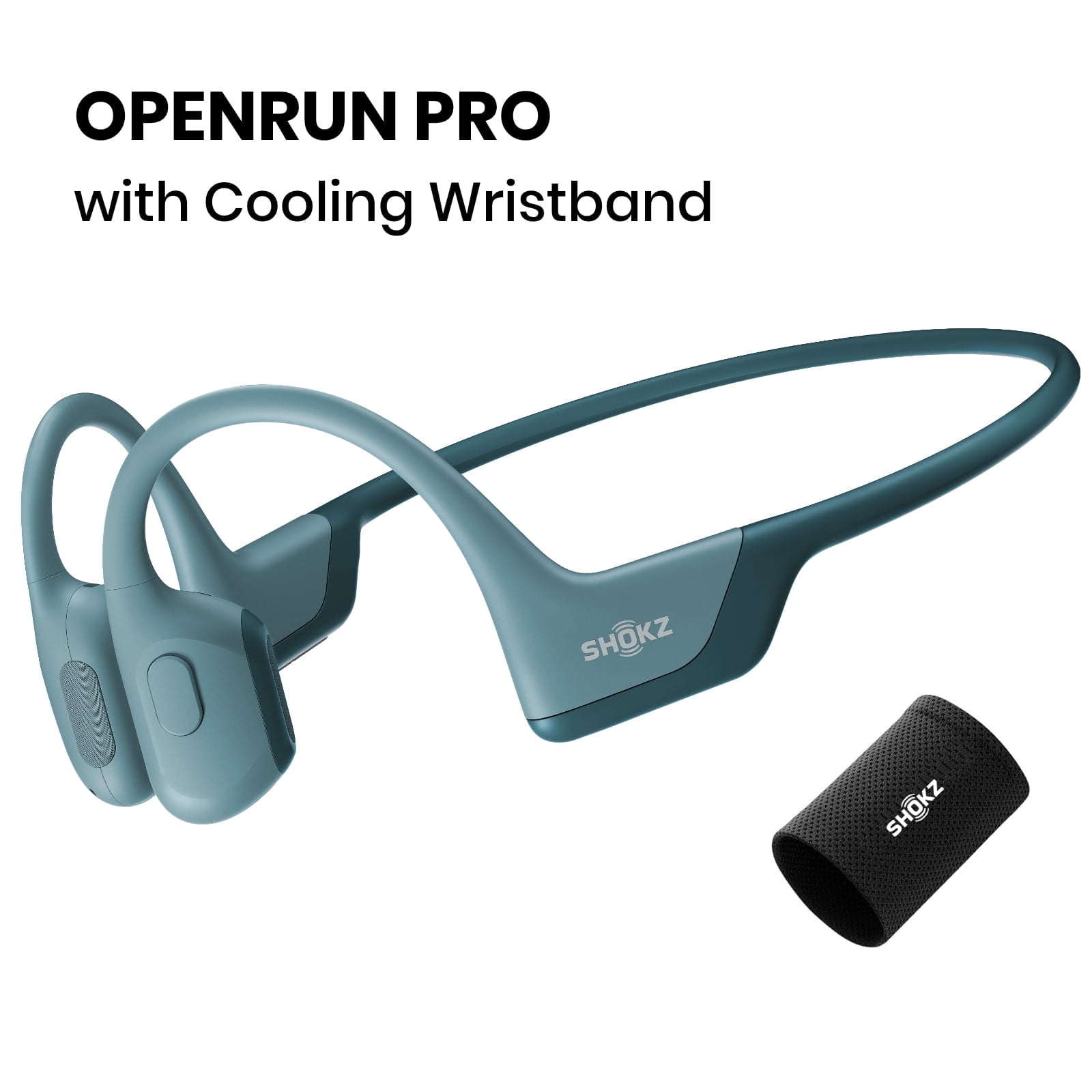 Shokz OpenRun Pro Premium Bone Conduction Open Ear Bluetooth Headphones for Sports with Cooling Wristband (Blue)