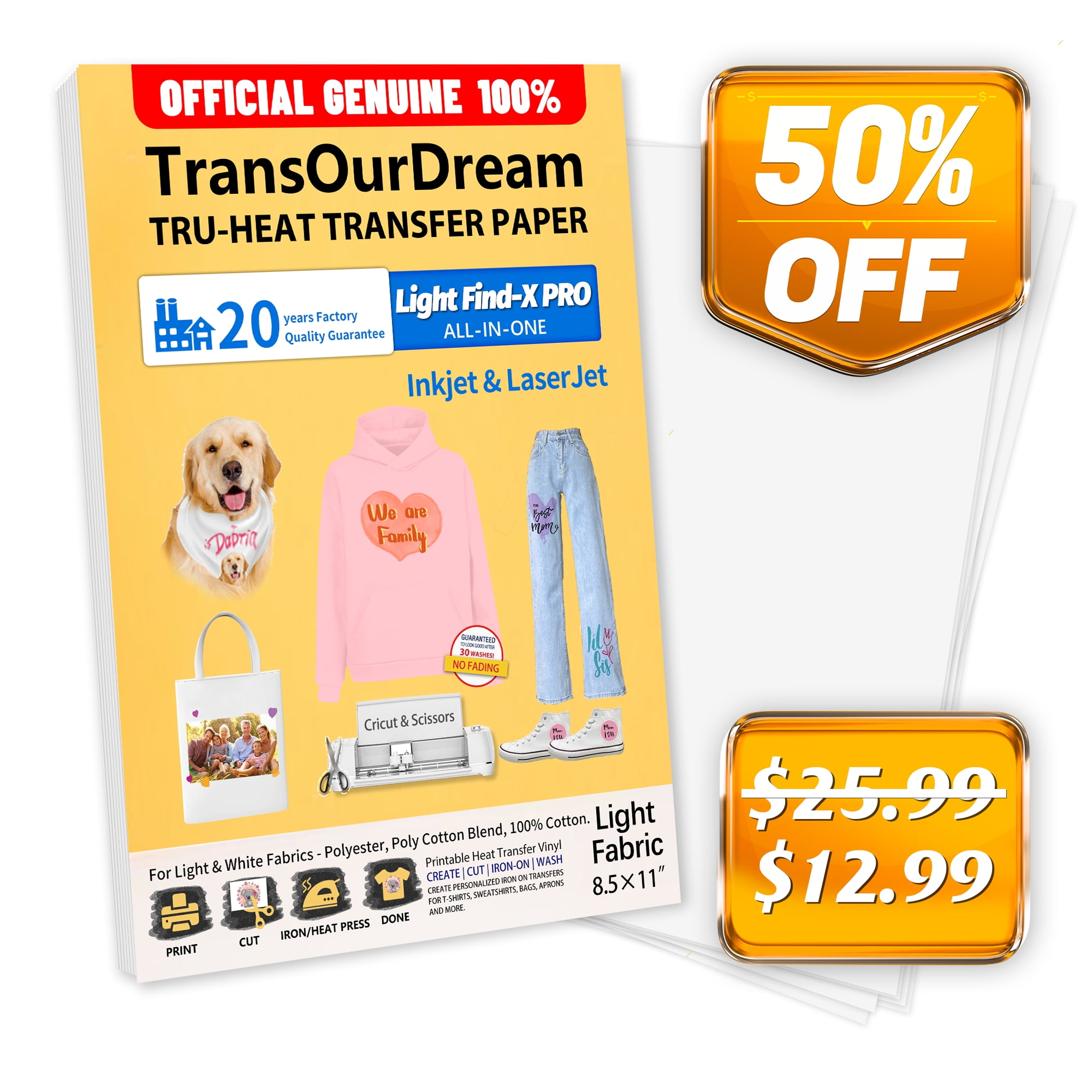 TransOurDream Heat Transfer Paper Vinyl for Light Fabrics, Inkjet