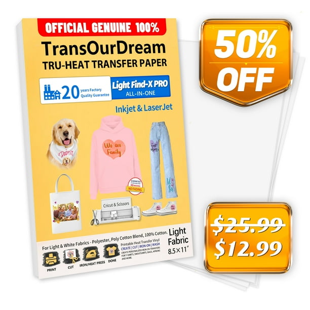 TransOurDream Heat Transfer Paper Vinyl for Light Fabrics, Inkjet