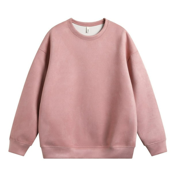 Blusas y camisas de manga larga con cuello redondo para hombre, sudadera holgada con cuello redondo de color liso, blusa de poliéster para hombre