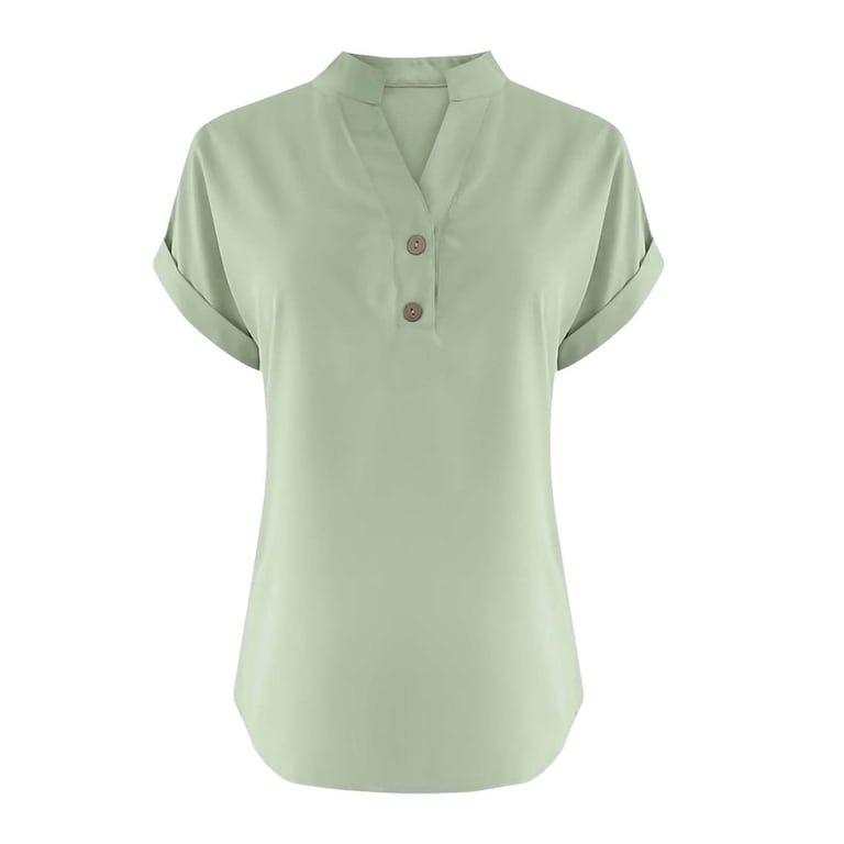 DPTALR Women's Fashion Solid Color V-Neck Button Loose Blouse T