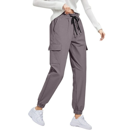 Sngxgn Pants for Women Elastic Waist Straight Leg Pants Casual Loose Comfy Lounge Trousers with Pockets(Purple,L)