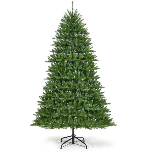 Árbol de Navidad Artificial Preiluminado de 9 Pies con 650 Luces, Abeto Fresero Esponjoso, Ramas con Bisagras, Conos de Pino, Bayas, Soporte de Metal, 1600 Puntas, LED Multicolor y Blanco Cálido