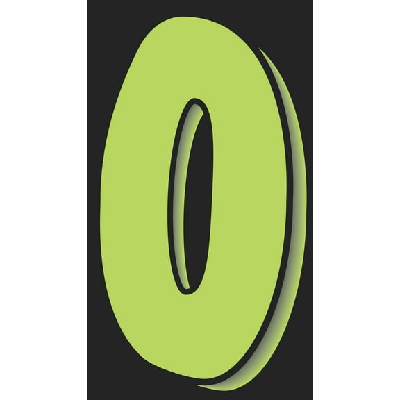 7 1/2" Windshield Numbers And Symbols - Neon Green/Black - "0" - 4 1/4ʺW x 7 1/2ʺH - Pack of 12