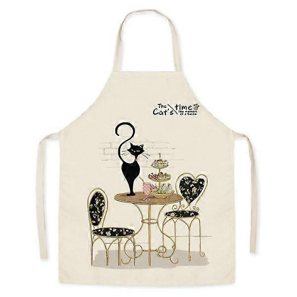 Kitchen Cotton Linen Aprons For Men Women Cute Cartoon Cat Sleeveless Apron Bibs Home Coffee Shop Cleaning