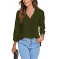 thumbnail image 6 of Colisha Lady Elegant Working Blouse V Neck Lapel Pullover 3/4 Sleeve Baggy Loose Tunic Shirt, 6 of 7