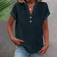 thumbnail image 4 of Olyvenn Linen Shirts for Women Summmer Vcation Lightweight Casual Short Sleeve Henley Tops Beach Relax Fit Tunic Blouse Dark Blue S, 4 of 7