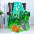 thumbnail image 4 of Cartoon Soft Flannel Fleece Throw Blanket, Funny Dinosaurs and Tropical Rainforest Jungle Green Landscape Kids Theme, Cozy Plush for Indoor and Outdoor Use, 60" x 80", Multicolor, by Ambesonne, 4 of 5