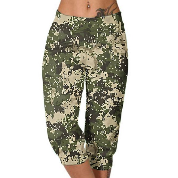 Sakmal 7/8th Capri Pants for Women Wide Leg Pants Trendy Beach Vacation Camo Women's Capris L