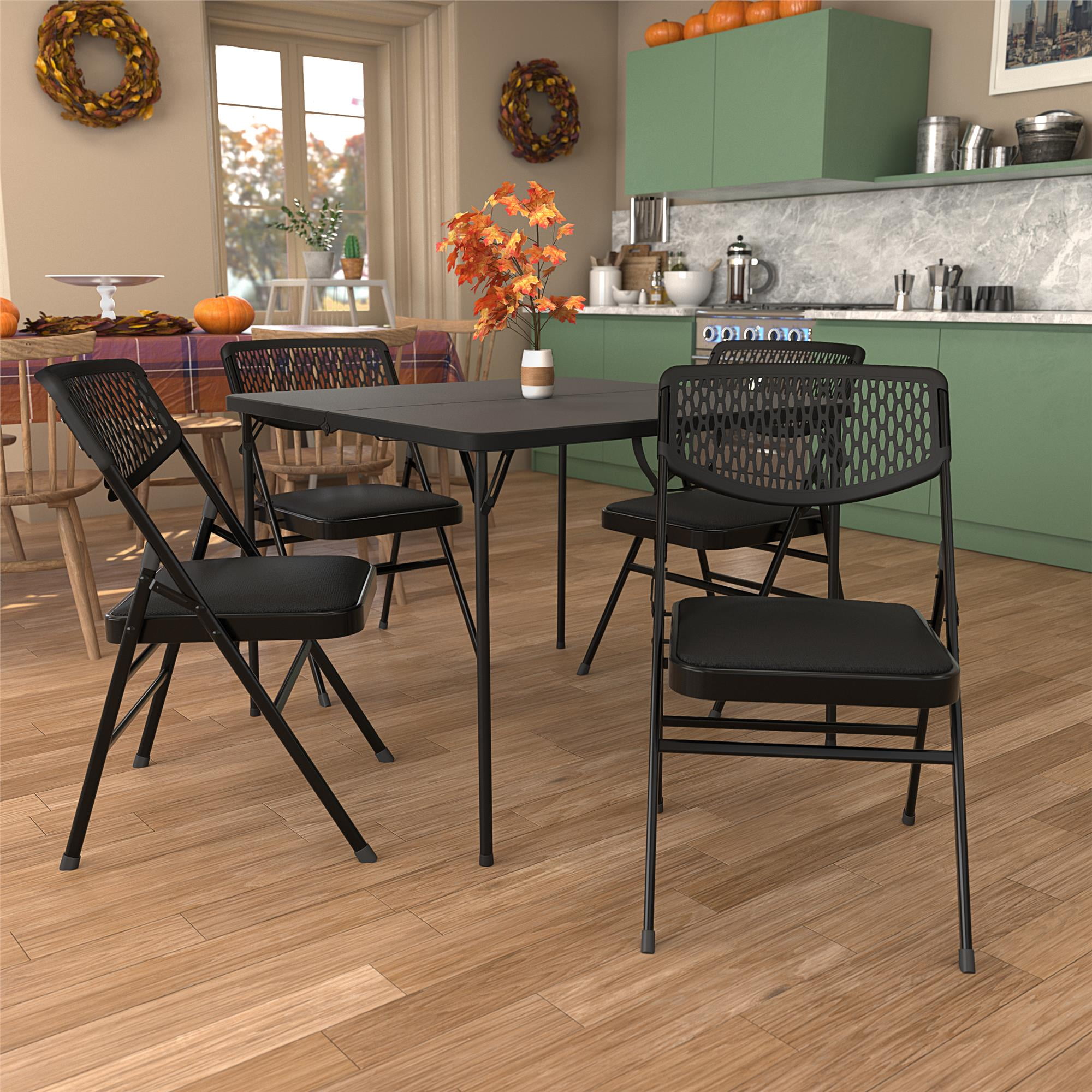 COSCO Commercial Fabric Padded Seat Folding Chair with Resin Mesh