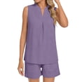 thumbnail image 4 of Camiseta de Manga Corta con Cuello en V para Mujeres con Pantalones Cortos de Bolsillo, Pantalones Casuales Y el Conjunto Superior para las Mujeres, 4 of 5