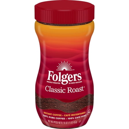 Folgers Classic Roast Instant Coffee Crystals 16 oz (1 Pack) – Fast, Fresh Coffee Anytime