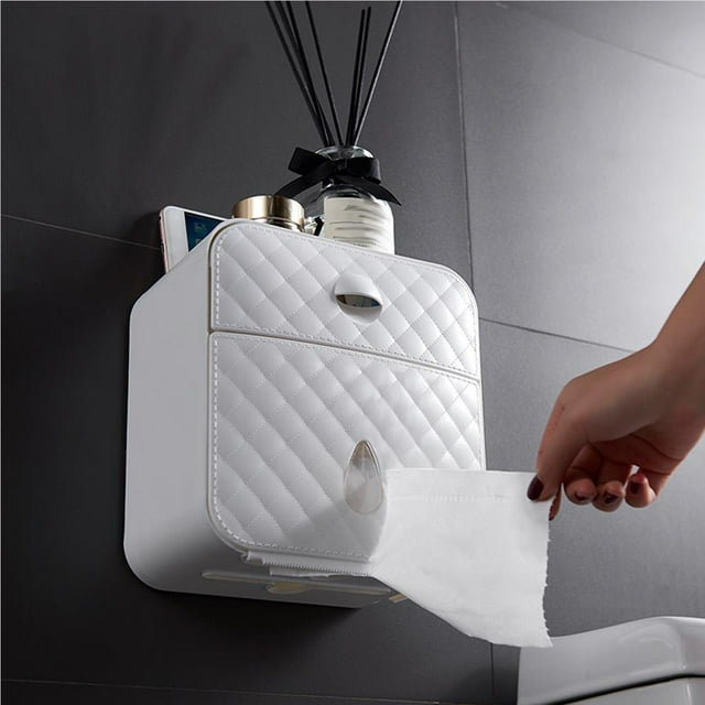 stanreset Paper Towel Dispenser Wall Mounted No-drilling Paper Towel Holder Bathroom Coreless Toilet Dispenser Garbage Bags Holder Home Paper Extraction Dispenser white