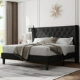 thumbnail image 2 of Feonase King Size Bed Frame with Upholstered Wingback Headboard,Button Tufted Platform Bed and Heavy Duty Wooden Slats Support,Easy Assembly, Noise-Free,No Box Spring Needed, Black, 2 of 7