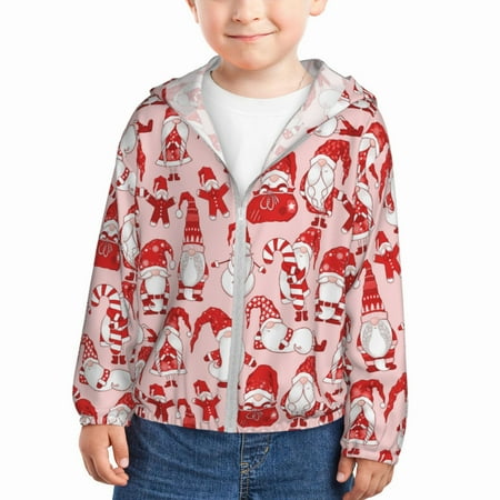 

Qekee Gnome Merry Christmas Print UPF 50+ Kids Sun-Protective Hooded Long Sleeve Rash Guard for Fishing Water Beach Sports -5 Years