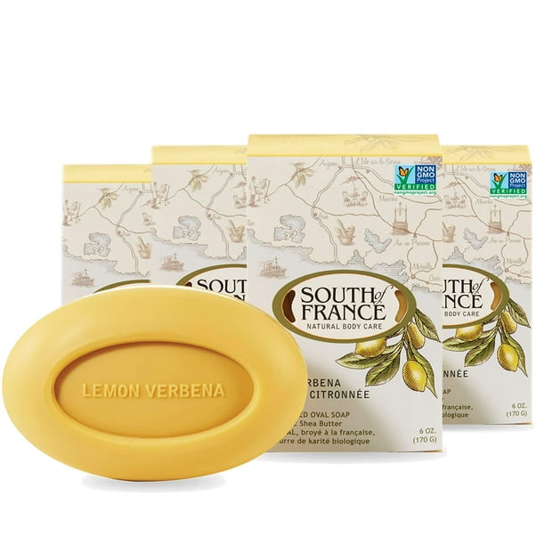 Jabón en barra Clean Verbena de limón del sur de Francia Clean Body Care | Jabón francés triple molido con manteca de karité orgánica + aceites esenciales | Jabón corporal vegano sin OGM | ¿Barra de 6