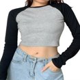 thumbnail image 1 of Femmes Crop Top Manches Longues Slim Fit Casual Pull Tops, 1 of 6