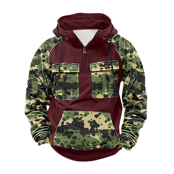 ZUKMRJPC Tactical Hoodies for Mens Long Sleeve Quarter Zip Drawstring Pullover Sweatshirt Fleece Lined Workout Hoodies with Multi Pockets